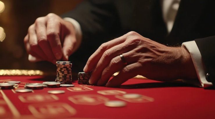 Studio live-dealer Lightning Baccarat dengan dealer dan kartu